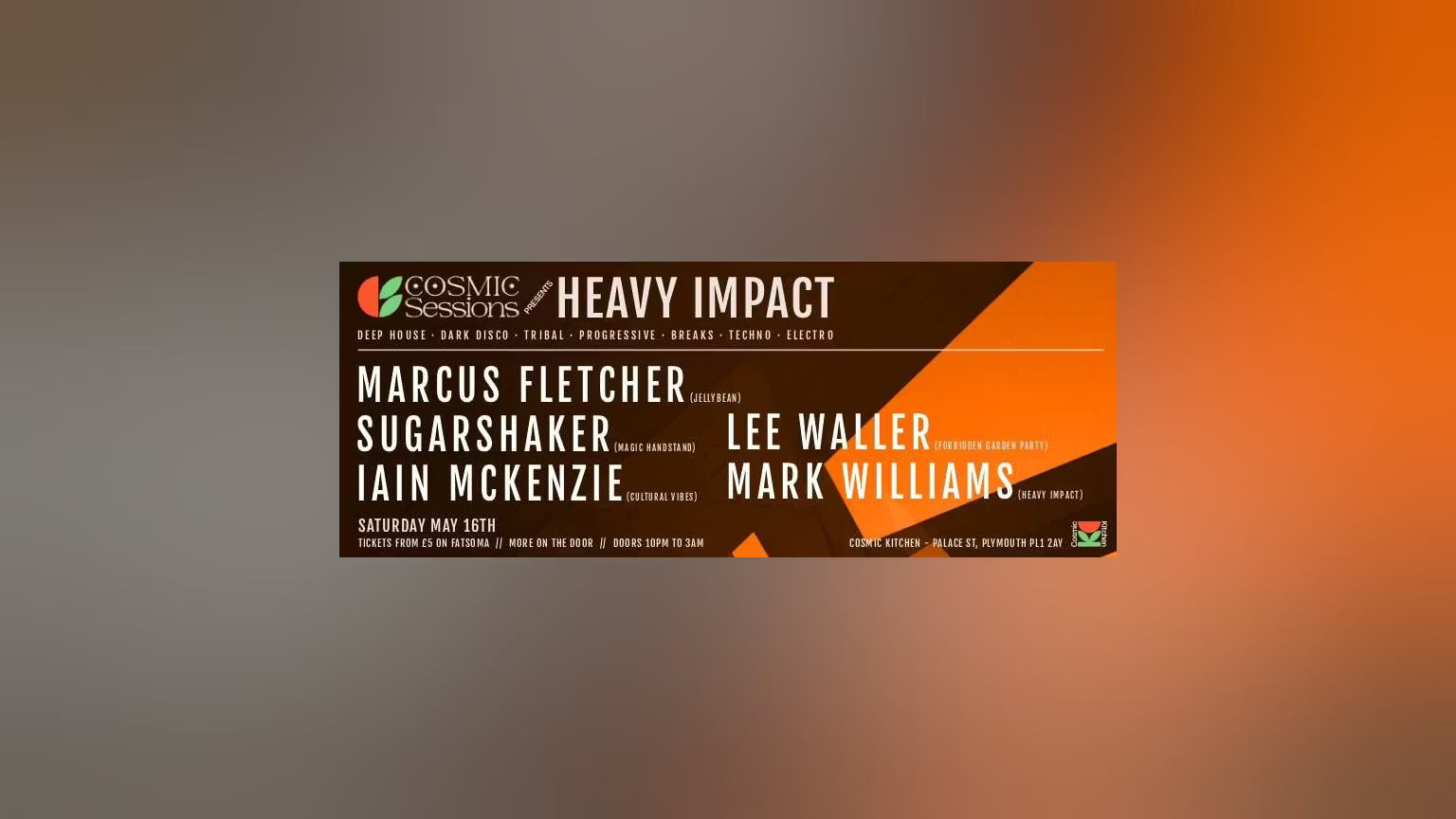 Cosmic Sessions presents: Heavy Impact featuring Marcus Fletcher, Sugarshaker, Iain Mckenzie, Lee Waller and Mark Williams